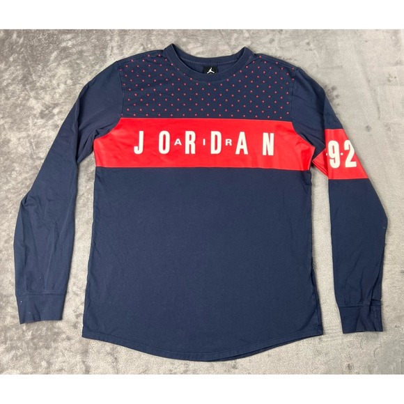 Air Jordan Shirt Men's Large Navy Graphic Logo 1992 Long Sleeve Pullover - Picture 1 of 9